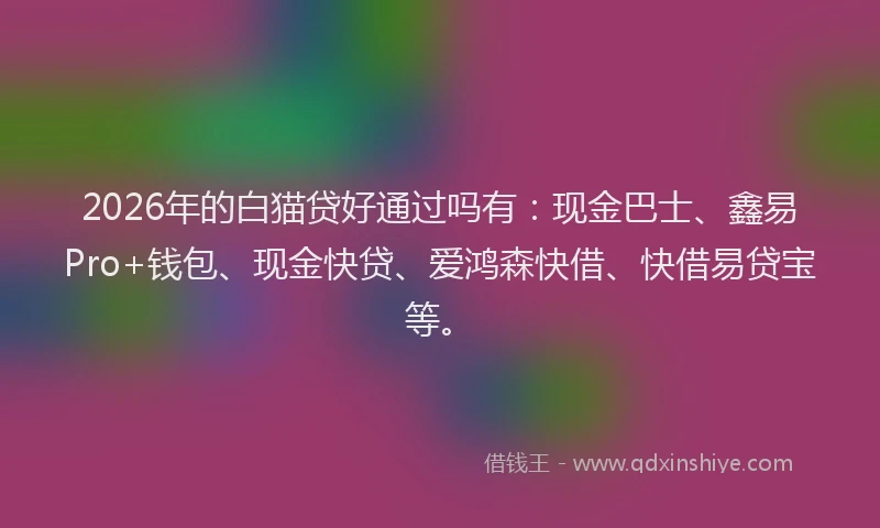 2026年的白猫贷好通过吗有：现金巴士、鑫易Pro+钱包、现金快贷、爱鸿森快借、快借易贷宝等。