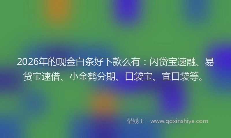 2026年的现金白条好下款么有：闪贷宝速融、易贷宝速借、小金鹤分期、口袋宝、宜口袋等。