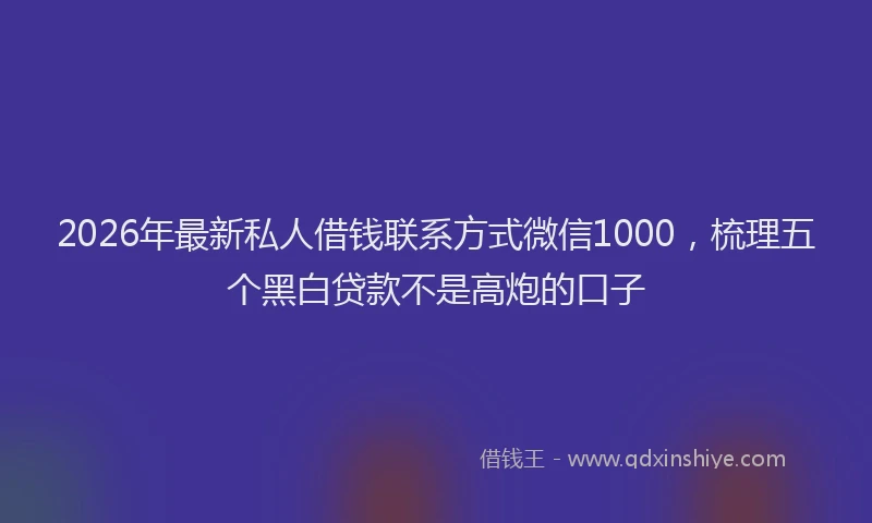 2026年最新私人借钱联系方式微信1000，梳理五个黑白贷款不是高炮的口子