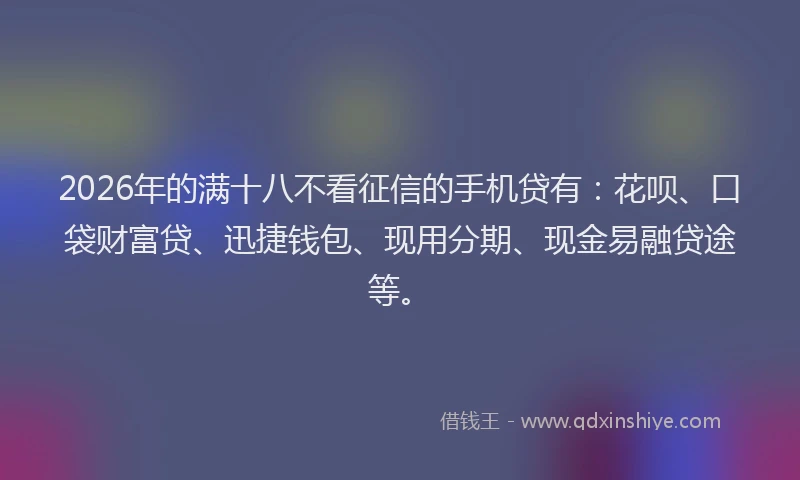 2026年的满十八不看征信的手机贷有：花呗、口袋财富贷、迅捷钱包、现用分期、现金易融贷途等。