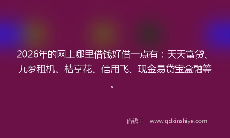 2026年的网上哪里借钱好借一点有：天天富贷、九梦租机、桔享花、信用飞、现金易贷宝盒融等。