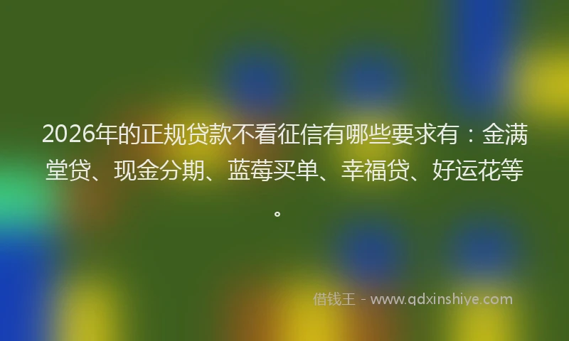 2026年的正规贷款不看征信有哪些要求有：金满堂贷、现金分期、蓝莓买单、幸福贷、好运花等。