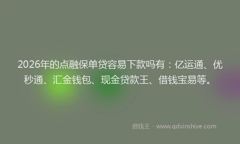 2026年的点融保单贷容易下款吗有：亿运通、优秒通、汇金钱包、现金贷款王、借钱宝易等。