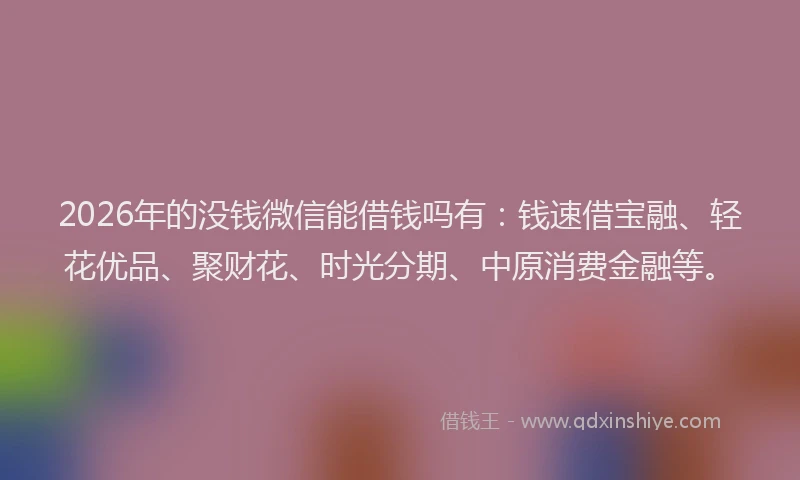 2026年的没钱微信能借钱吗有：钱速借宝融、轻花优品、聚财花、时光分期、中原消费金融等。