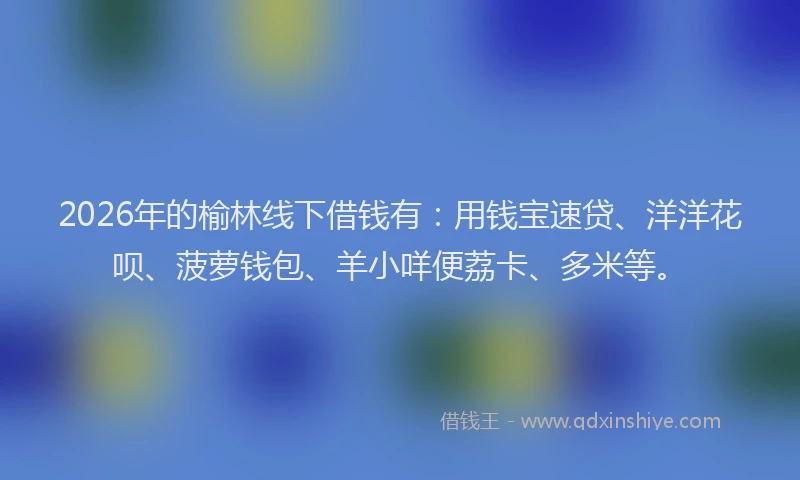 2026年的榆林线下借钱有：用钱宝速贷、洋洋花呗、菠萝钱包、羊小咩便荔卡、多米等。