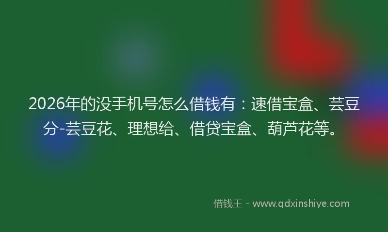 2026年的没手机号怎么借钱有：速借宝盒、芸豆分-芸豆花、理想给、借贷宝盒、葫芦花等。