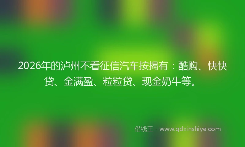 2026年的泸州不看征信汽车按揭有：酷购、快快贷、金满盈、粒粒贷、现金奶牛等。