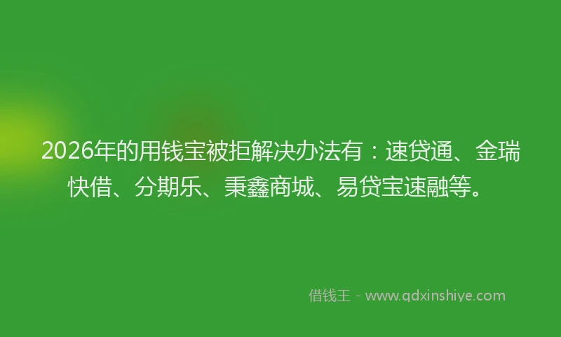 2026年的用钱宝被拒解决办法有：速贷通、金瑞快借、分期乐、秉鑫商城、易贷宝速融等。