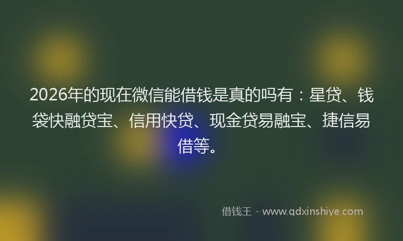 2026年的现在微信能借钱是真的吗有：星贷、钱袋快融贷宝、信用快贷、现金贷易融宝、捷信易借等。