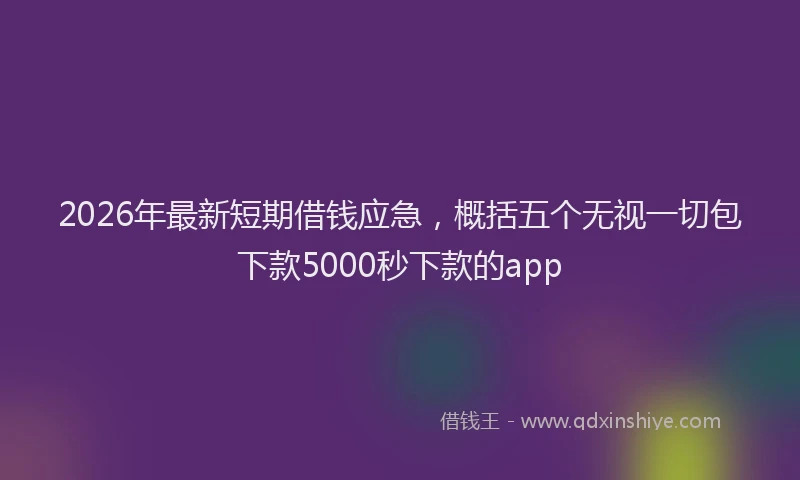 2026年最新短期借钱应急，概括五个无视一切包下款5000秒下款的app
