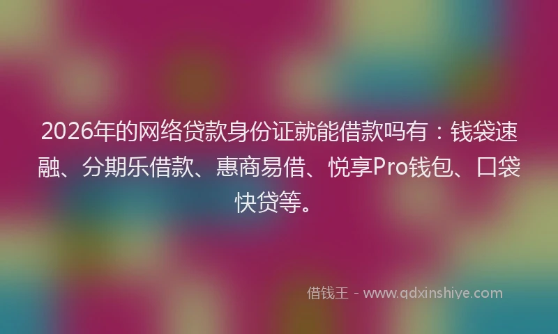 2026年的网络贷款身份证就能借款吗有：钱袋速融、分期乐借款、惠商易借、悦享Pro钱包、口袋快贷等。