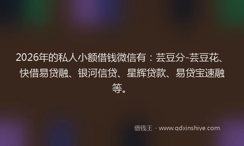 2026年的私人小额借钱微信有：芸豆分-芸豆花、快借易贷融、银河信贷、星辉贷款、易贷宝速融等。