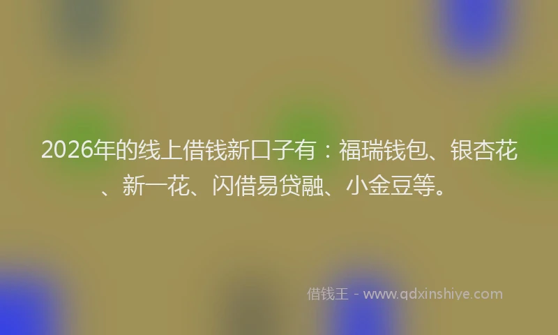 2026年的线上借钱新口子有：福瑞钱包、银杏花、新一花、闪借易贷融、小金豆等。