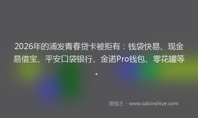 2026年的浦发青春贷卡被拒有：钱袋快易、现金易借宝、平安口袋银行、金诺Pro钱包、零花罐等。