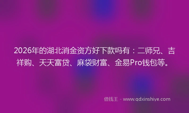 2026年的湖北消金资方好下款吗有：二师兄、吉祥购、天天富贷、麻袋财富、金易Pro钱包等。
