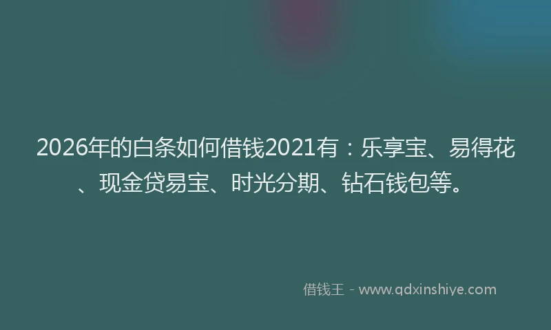 2026年的白条如何借钱2021有：乐享宝、易得花、现金贷易宝、时光分期、钻石钱包等。