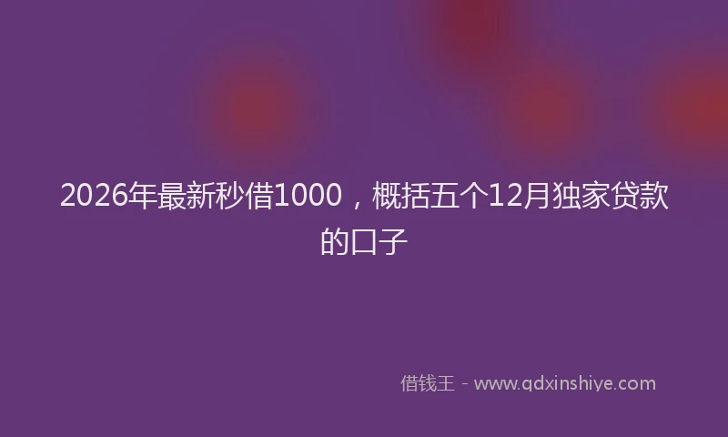 2026年最新秒借1000，概括五个12月独家贷款的口子