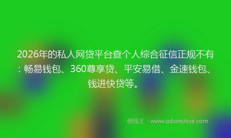 2026年的私人网贷平台查个人综合征信正规不有：畅易钱包、360尊享贷、平安易借、金速钱包、钱进快贷等。