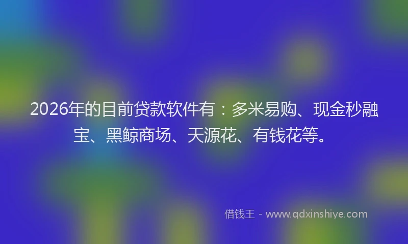 2026年的目前贷款软件有：多米易购、现金秒融宝、黑鲸商场、天源花、有钱花等。