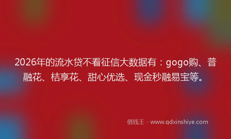 2026年的流水贷不看征信大数据有：gogo购、普融花、桔享花、甜心优选、现金秒融易宝等。