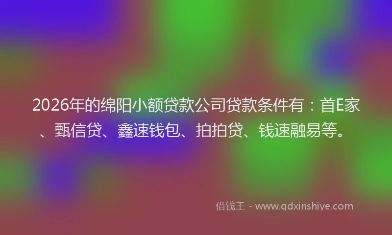 2026年的绵阳小额贷款公司贷款条件有：首E家、甄信贷、鑫速钱包、拍拍贷、钱速融易等。