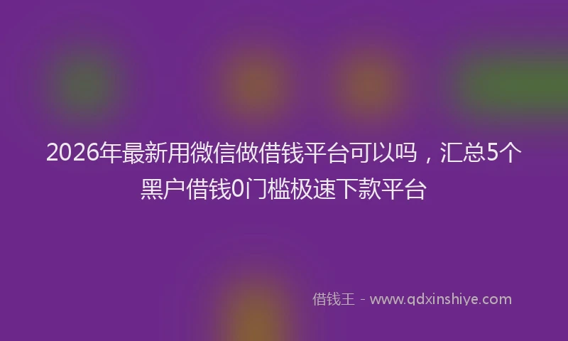 2026年最新用微信做借钱平台可以吗，汇总5个黑户借钱0门槛极速下款平台