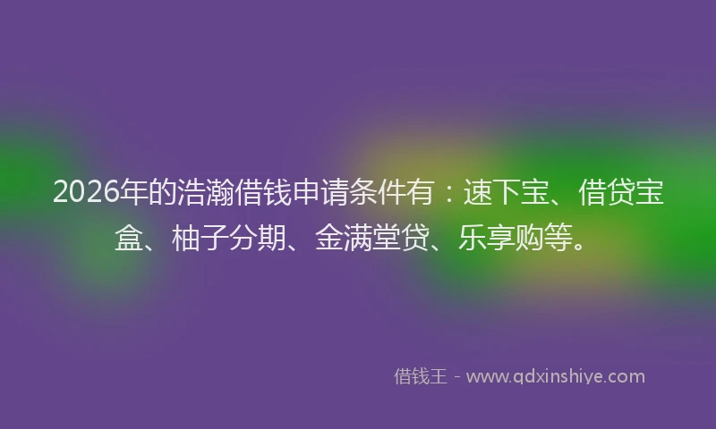 2026年的浩瀚借钱申请条件有：速下宝、借贷宝盒、柚子分期、金满堂贷、乐享购等。