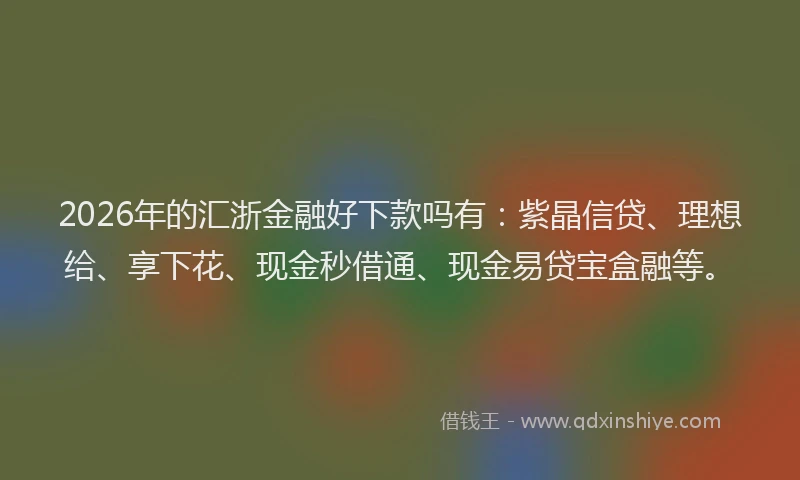 2026年的汇浙金融好下款吗有：紫晶信贷、理想给、享下花、现金秒借通、现金易贷宝盒融等。