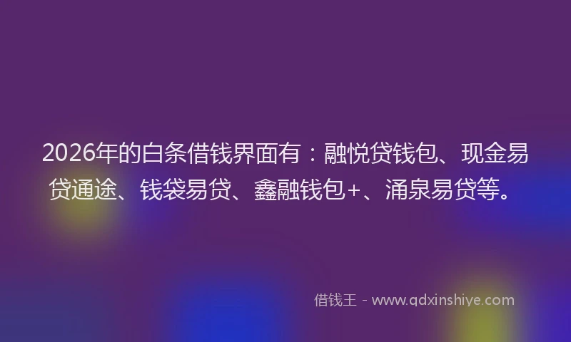 2026年的白条借钱界面有：融悦贷钱包、现金易贷通途、钱袋易贷、鑫融钱包+、涌泉易贷等。