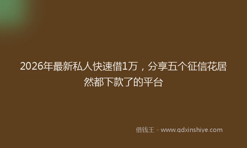 2026年最新私人快速借1万，分享五个征信花居然都下款了的平台