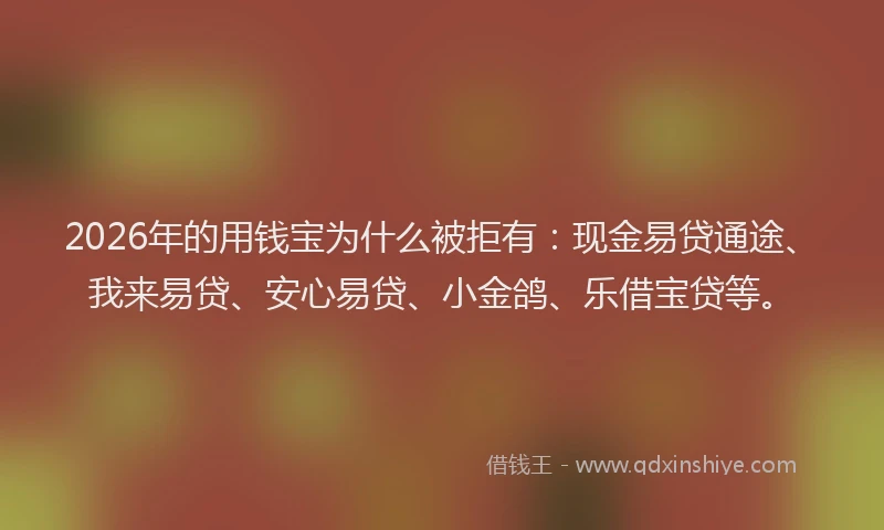 2026年的用钱宝为什么被拒有：现金易贷通途、我来易贷、安心易贷、小金鸽、乐借宝贷等。