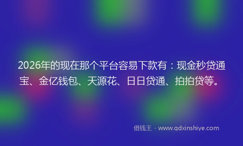 2026年的现在那个平台容易下款有：现金秒贷通宝、金亿钱包、天源花、日日贷通、拍拍贷等。