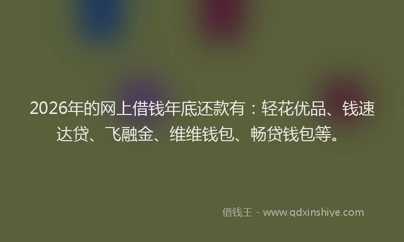 2026年的网上借钱年底还款有：轻花优品、钱速达贷、飞融金、维维钱包、畅贷钱包等。