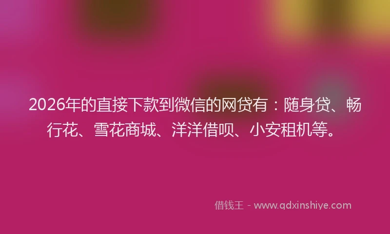 2026年的直接下款到微信的网贷有：随身贷、畅行花、雪花商城、洋洋借呗、小安租机等。