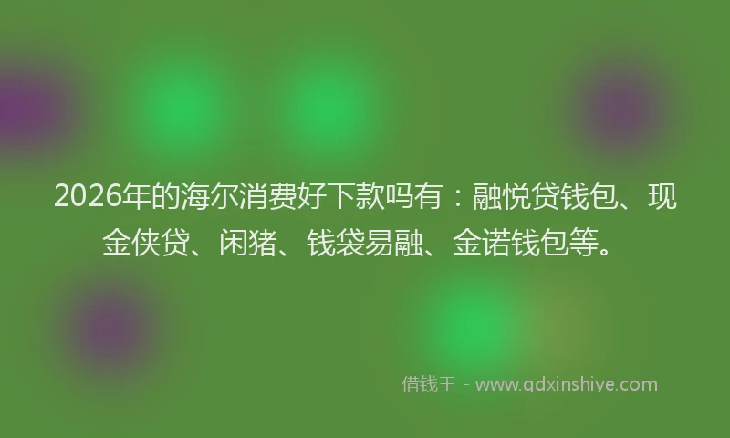 2026年的海尔消费好下款吗有：融悦贷钱包、现金侠贷、闲猪、钱袋易融、金诺钱包等。