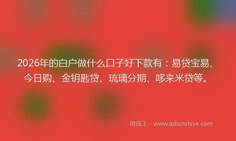 2026年的白户做什么口子好下款有：易贷宝易、今日购、金钥匙贷、琉璃分期、哆来米贷等。