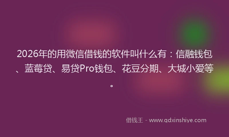 2026年的用微信借钱的软件叫什么有：信融钱包、蓝莓贷、易贷Pro钱包、花豆分期、大城小爱等。