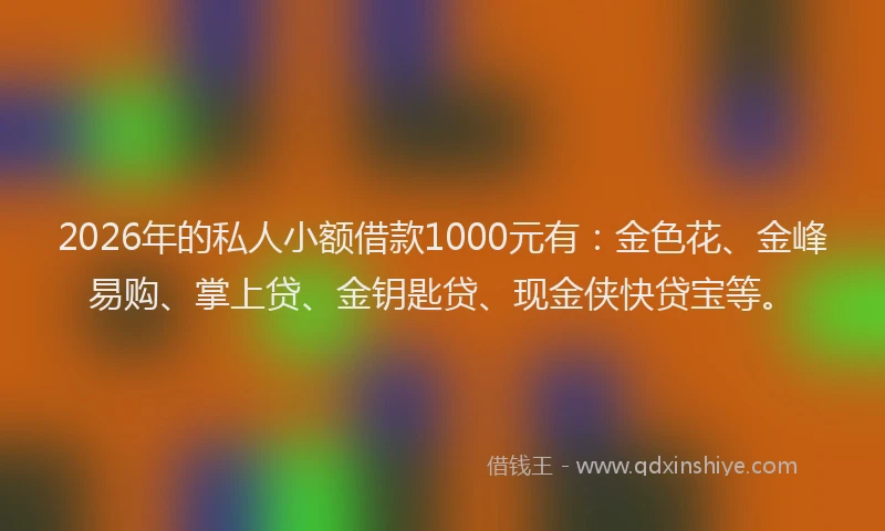 2026年的私人小额借款1000元有：金色花、金峰易购、掌上贷、金钥匙贷、现金侠快贷宝等。