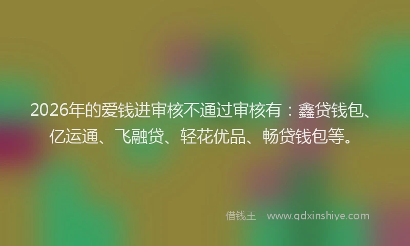 2026年的爱钱进审核不通过审核有：鑫贷钱包、亿运通、飞融贷、轻花优品、畅贷钱包等。