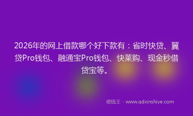 2026年的网上借款哪个好下款有：省时快贷、翼贷Pro钱包、融通宝Pro钱包、快莱购、现金秒借贷宝等。