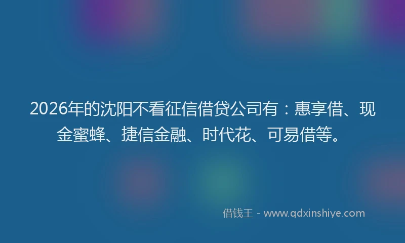 2026年的沈阳不看征信借贷公司有：惠享借、现金蜜蜂、捷信金融、时代花、可易借等。