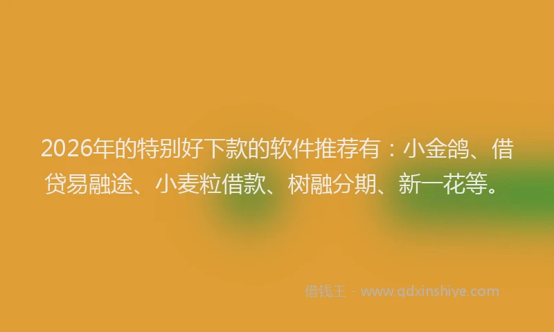2026年的特别好下款的软件推荐有：小金鸽、借贷易融途、小麦粒借款、树融分期、新一花等。