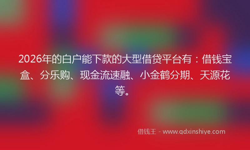 2026年的白户能下款的大型借贷平台有：借钱宝盒、分乐购、现金流速融、小金鹤分期、天源花等。