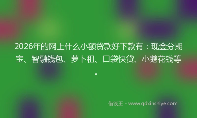 2026年的网上什么小额贷款好下款有：现金分期宝、智融钱包、萝卜租、口袋快贷、小鹅花钱等。