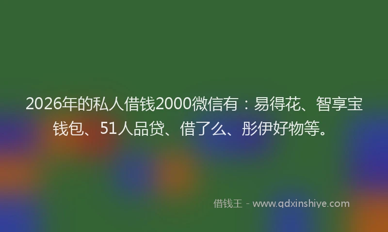 2026年的私人借钱2000微信有：易得花、智享宝钱包、51人品贷、借了么、彤伊好物等。