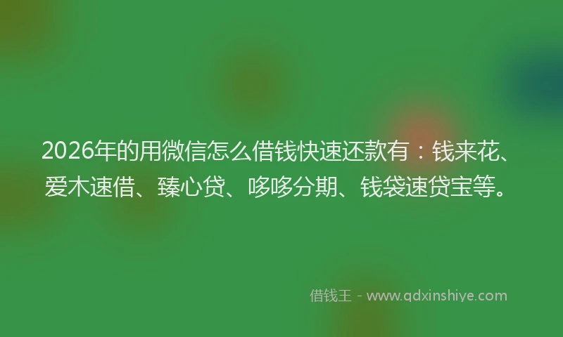 2026年的用微信怎么借钱快速还款有：钱来花、爱木速借、臻心贷、哆哆分期、钱袋速贷宝等。