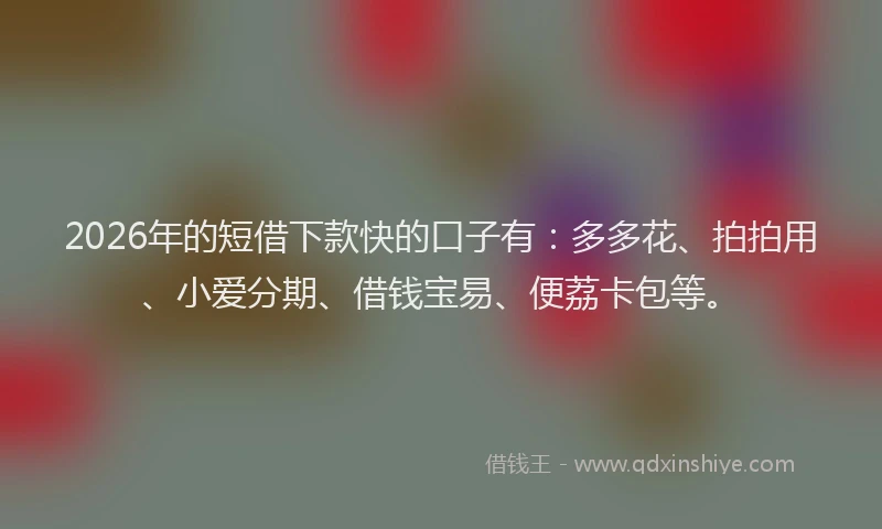 2026年的短借下款快的口子有：多多花、拍拍用、小爱分期、借钱宝易、便荔卡包等。
