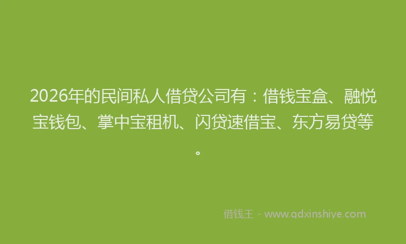 2026年的民间私人借贷公司有：借钱宝盒、融悦宝钱包、掌中宝租机、闪贷速借宝、东方易贷等。