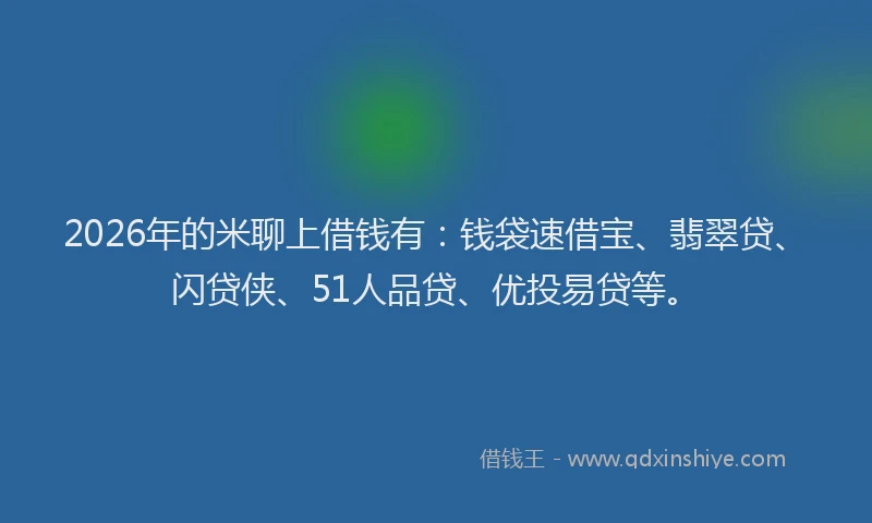 2026年的米聊上借钱有：钱袋速借宝、翡翠贷、闪贷侠、51人品贷、优投易贷等。