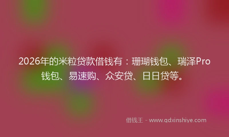 2026年的米粒贷款借钱有：珊瑚钱包、瑞泽Pro钱包、易速购、众安贷、日日贷等。